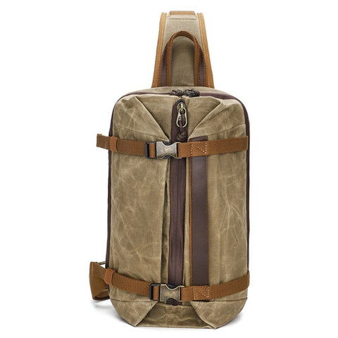 Retro Men Waxed Canvas+Cowhide Chest Bag Breathable Single Shoulder Crossbody Bag