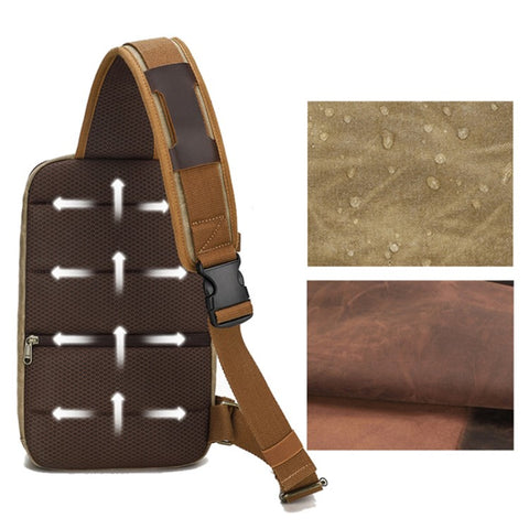 Retro Men Waxed Canvas+Cowhide Chest Bag Breathable Single Shoulder Crossbody Bag