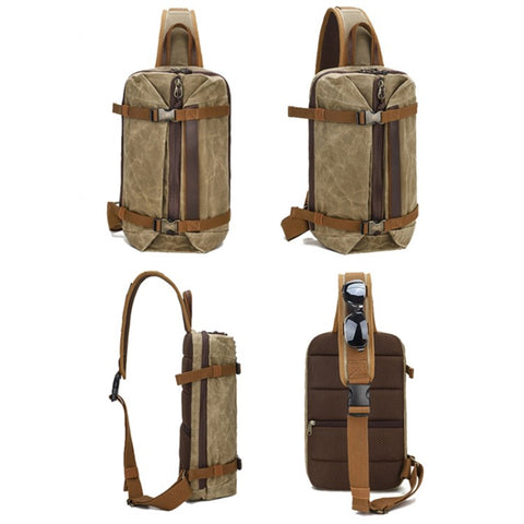 Retro Men Waxed Canvas+Cowhide Chest Bag Breathable Single Shoulder Crossbody Bag