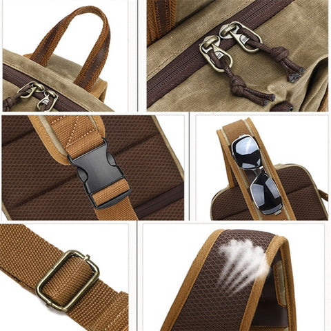 Retro Men Waxed Canvas+Cowhide Chest Bag Breathable Single Shoulder Crossbody Bag