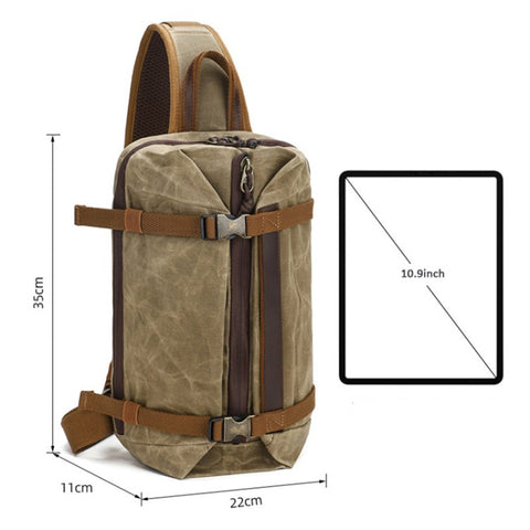 Retro Men Waxed Canvas+Cowhide Chest Bag Breathable Single Shoulder Crossbody Bag