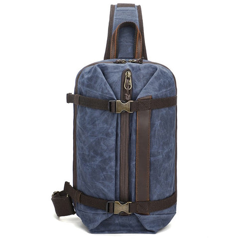 Retro Men Waxed Canvas+Cowhide Chest Bag Breathable Single Shoulder Crossbody Bag