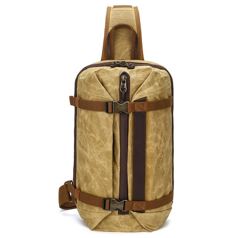 Retro Men Waxed Canvas+Cowhide Chest Bag Breathable Single Shoulder Crossbody Bag