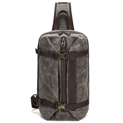 Retro Men Waxed Canvas+Cowhide Chest Bag Breathable Single Shoulder Crossbody Bag