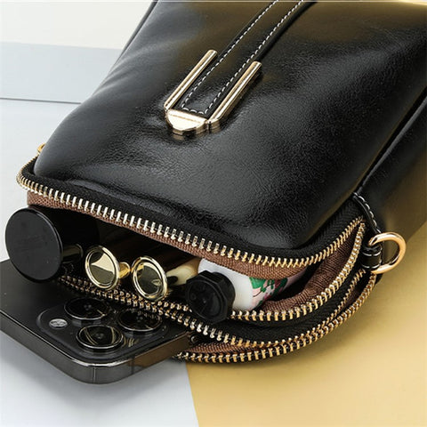 BAELLERRY N8923 Waxy PU Leather Women Dual Layer Vertical Mini Crossbody Bag