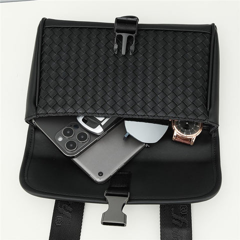 BAELLERRY N8926 Business Men Shoulder Bag Woven PU Leather Crossbody Bag