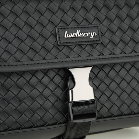 BAELLERRY N8926 Business Men Shoulder Bag Woven PU Leather Crossbody Bag