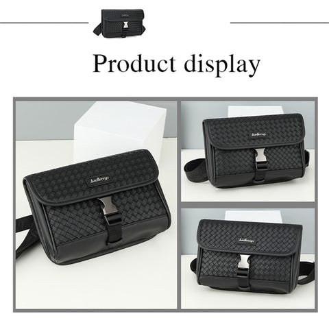 BAELLERRY N8926 Business Men Shoulder Bag Woven PU Leather Crossbody Bag
