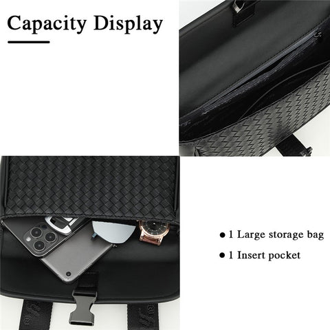BAELLERRY N8926 Business Men Shoulder Bag Woven PU Leather Crossbody Bag