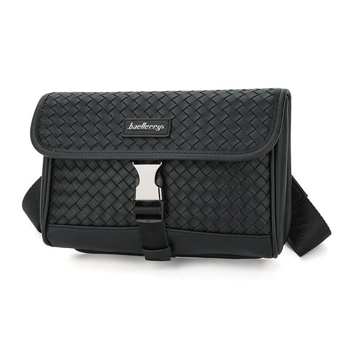 BAELLERRY N8926 Business Men Shoulder Bag Woven PU Leather Crossbody Bag