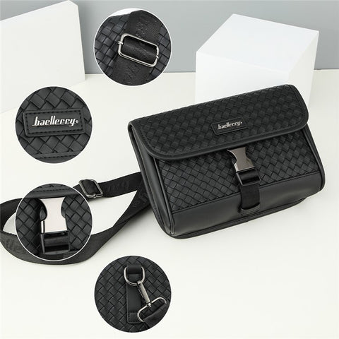 BAELLERRY N8926 Business Men Shoulder Bag Woven PU Leather Crossbody Bag