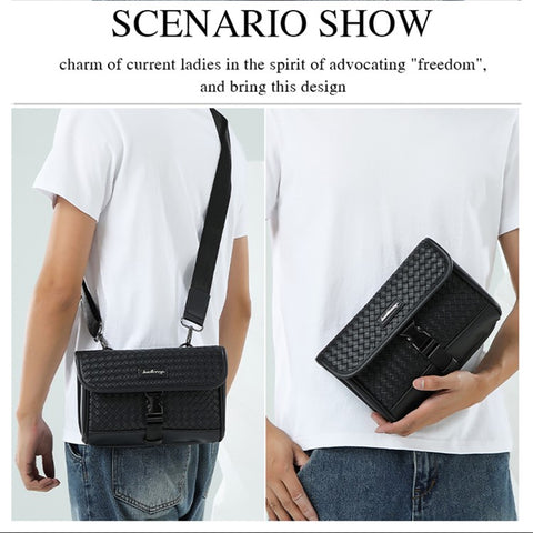 BAELLERRY N8926 Business Men Shoulder Bag Woven PU Leather Crossbody Bag