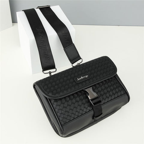BAELLERRY N8926 Business Men Shoulder Bag Woven PU Leather Crossbody Bag