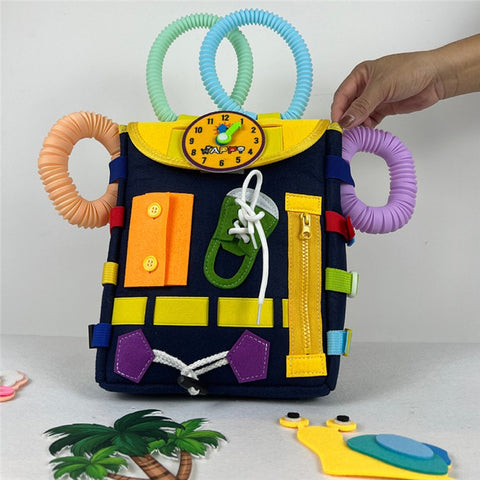 YT-66 Toddlers Busy Board Felt Backpack Educational Toy for Basic Life Skills Learning