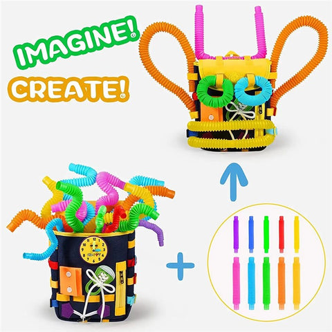 YT-66 Toddlers Busy Board Felt Backpack Educational Toy for Basic Life Skills Learning