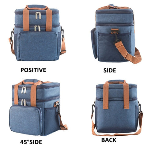 2 Layers Insulated Lunch Bag Large Capacity Food Storage Drink Cooling Handbag with Shoulder Strap