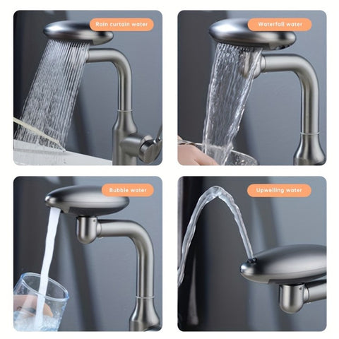 Wash Basin Rotatable Four Modes Hot and Cold Water Faucet Home Bathroom Tap with 2 Water Inlet Pipes