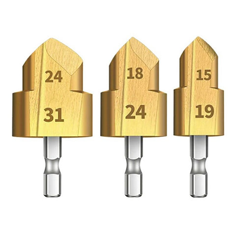 3Pcs / Set 2 Flute 20 + 25 + 32mm HSS Hex Shank PPR Pipe Reamer Drill Bit Step Drill Hole Opener for Water Pipe Expansion