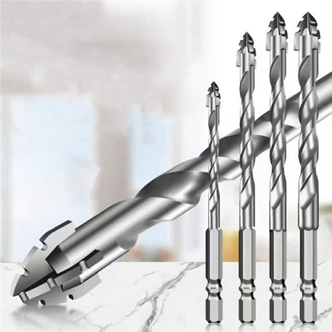 4Pcs / Set 6 / 8 / 10 / 12mm Alloy Steel Four Flutes Sawtooth Eccentric Drill Bit for Glass Tile Ceramic Drilling Tool