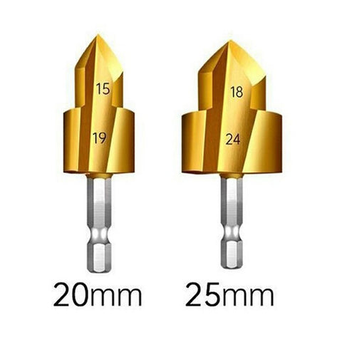 2Pcs / Set 3 Flute 20 + 25mm HSS Hex Shank PPR Pipe Reamer Drill Bit Step Drill Hole Opener for Water Pipe Expansion