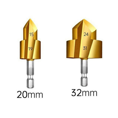 2Pcs / Set 3 Flute 20 + 32mm HSS Hex Shank PPR Pipe Reamer Drill Bit Step Drill Hole Opener for Water Pipe Expansion