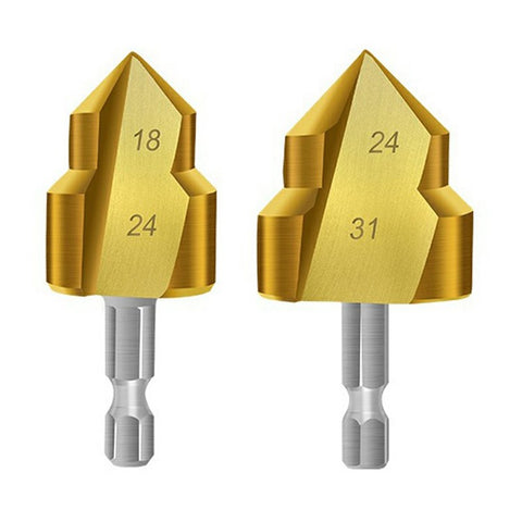 2Pcs / Set 3 Flute 25 + 32mm HSS Hex Shank PPR Pipe Reamer Drill Bit Step Drill Hole Opener for Water Pipe Expansion