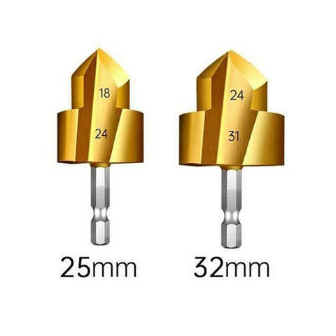 2Pcs / Set 3 Flute 25 + 32mm HSS Hex Shank PPR Pipe Reamer Drill Bit Step Drill Hole Opener for Water Pipe Expansion