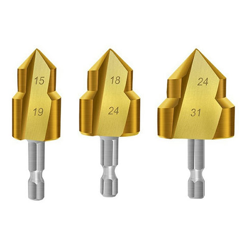 3Pcs / Set 3 Flute 20 + 25 + 32mm HSS Hex Shank PPR Pipe Reamer Drill Bit Step Drill Hole Opener for Water Pipe Expansion