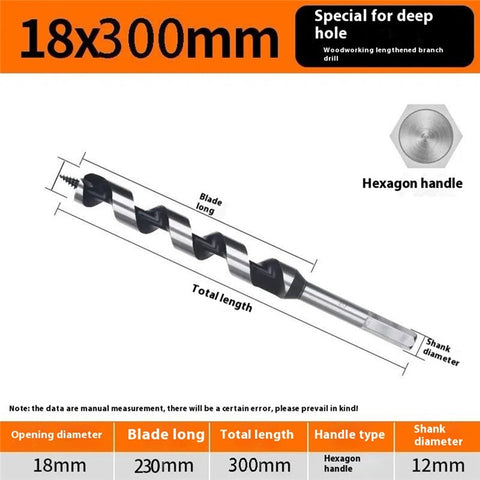 18 x 300mm Deep Hole Extended Auger Drill Bit Woodworking Hex Shank Bit for Electric Drill  /  Bench Drill