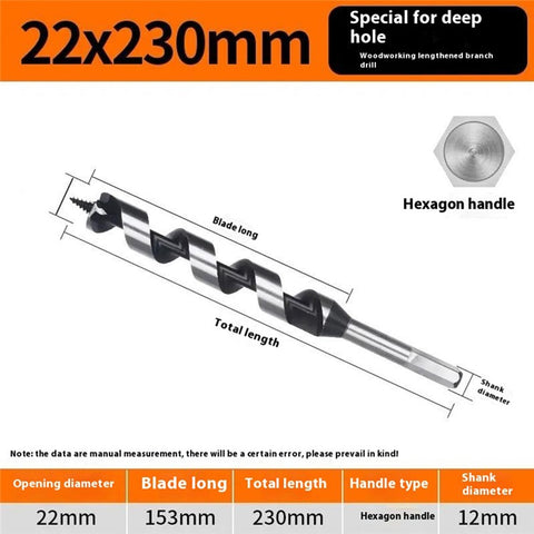 22 x 230mm Deep Hole Extended Auger Drill Bit Woodworking Hex Shank Bit for Electric Drill  /  Bench Drill