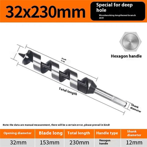 32 x 230mm Deep Hole Extended Auger Drill Bit Woodworking Hex Shank Bit for Electric Drill / Bench Drill