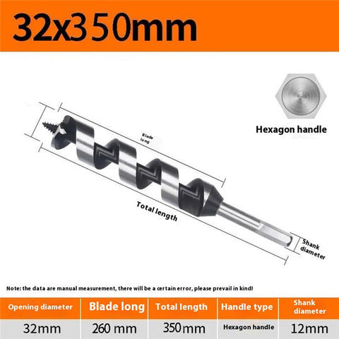 32 x 350mm Deep Hole Extended Auger Drill Bit Woodworking Hex Shank Bit for Electric Drill / Bench Drill