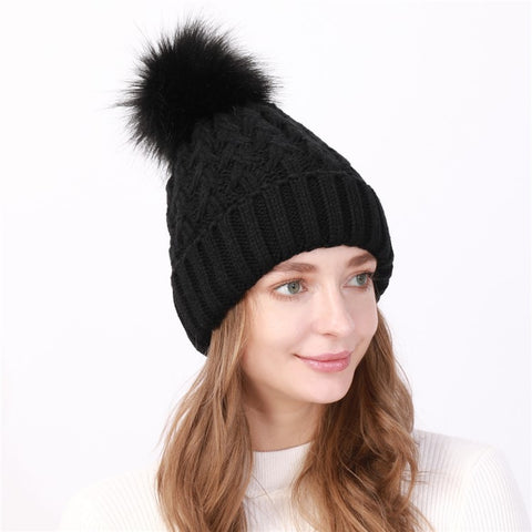 USB Heated Hat Beanie Autumn Winter Warm Knitted Cap with Pompom for Outdoor Cycling Hiking Skiing