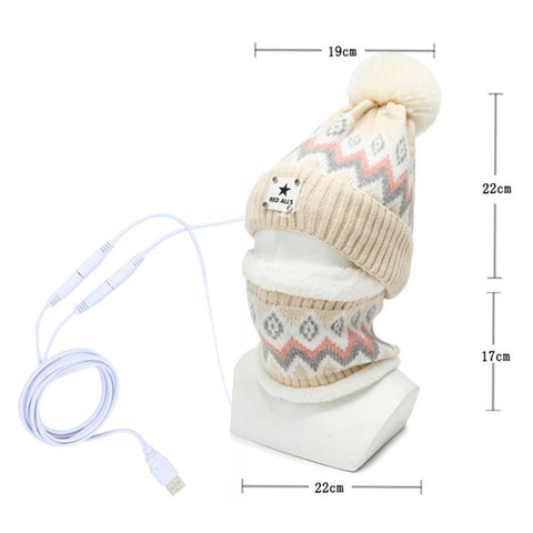 USB Heated Hat and Scarf Set Outdoor Winter Electric Hat Neck Warmer for Women Soft Lined Knitted Hat Warm Cap