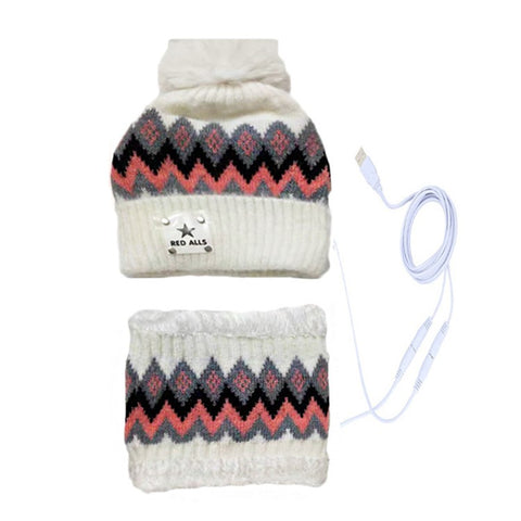 USB Heated Hat and Scarf Set Outdoor Winter Electric Hat Neck Warmer for Women Soft Lined Knitted Hat Warm Cap