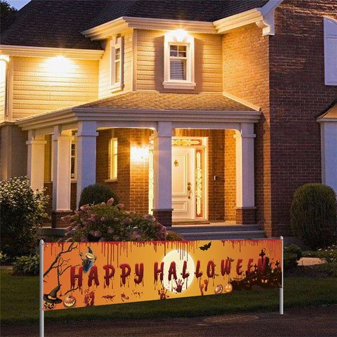 250x48cm Happy Halloween Banner Hanging Sign 100D Polyester Xmas Party Decoration Gift