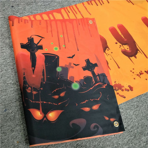 250x48cm Happy Halloween Banner Hanging Sign 100D Polyester Xmas Party Decoration Gift