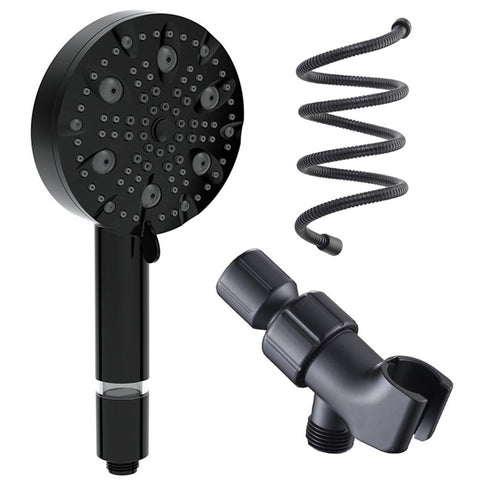 Water Saving 10 Modes Handheld Filter Shower Head with Stainless Steel Hose + Bracket, Matte Black