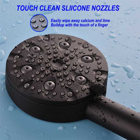 Water Saving 10 Modes Handheld Filter Shower Head with Stainless Steel Hose + Bracket, Matte Black