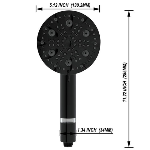 Water Saving 10 Modes Handheld Filter Shower Head with Stainless Steel Hose + Bracket, Matte Black