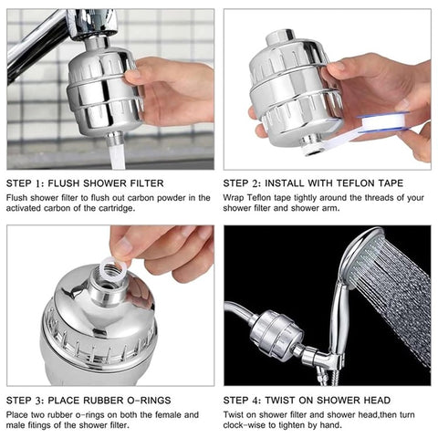 15 Stages Bathroom Water Filter Remove Chlorine Heavy Metals Filtered Shower Head, with 1 Filter