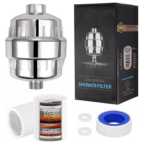 15 Stages Bathroom Water Filter Remove Chlorine Heavy Metals Filtered Shower Head, with 2 Filters