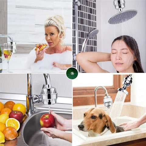 15 Stages Bathroom Water Filter Remove Chlorine Heavy Metals Filtered Shower Head, with 2 Filters