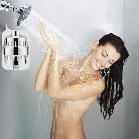 15 Stages Bathroom Water Filter Remove Chlorine Heavy Metals Filtered Shower Head, with 2 Filters