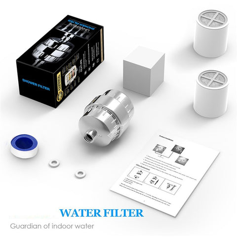 15 Stages Bathroom Water Filter Remove Chlorine Heavy Metals Filtered Shower Head, with 2 Filters