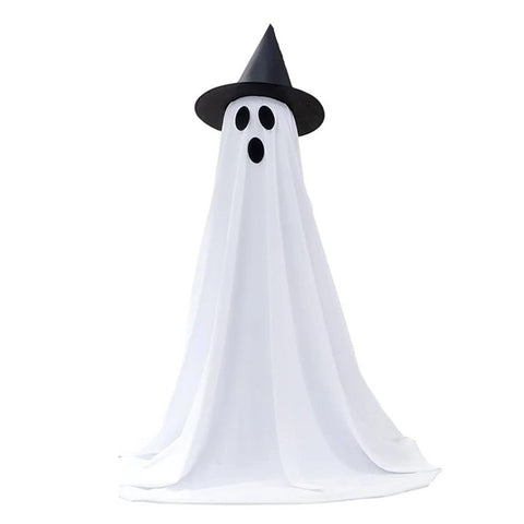 Halloween Outdoor Ghost Decoration with String Lights, Adjustable Height for Front Door, Porch, and Yard