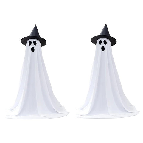 2Pcs Halloween Outdoor Ghost Decoration with String Lights, Adjustable Height for Front Door, Porch, and Yard