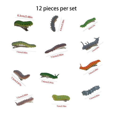 12Pcs Halloween Caterpillar Hair Clips  3D Bug Hair Clip Party Hair Accessories Fun
