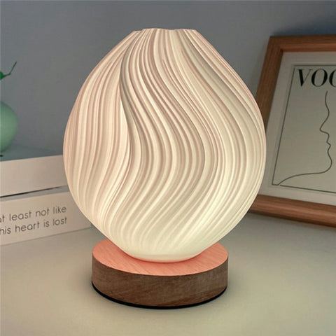 Creative Wooden Nordic Table Lamp Flower Bud Light 16 Color Ambiance Lamp with Remote Control