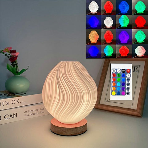 Creative Wooden Nordic Table Lamp Flower Bud Light 16 Color Ambiance Lamp with Remote Control